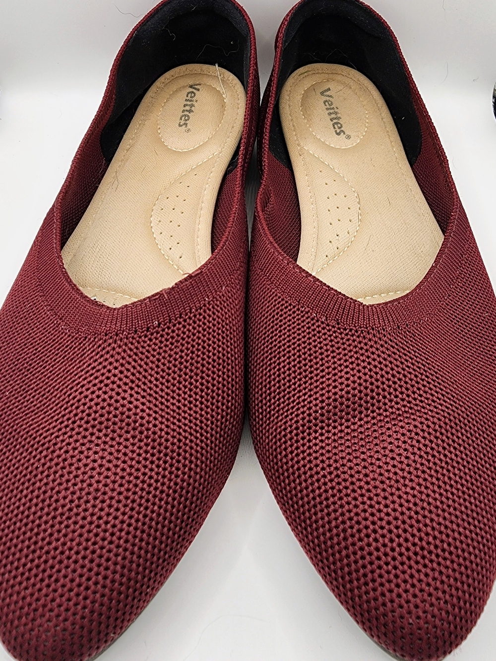 Veittes Burgundy Pointed Toe Knit Ballet Flats - 9W